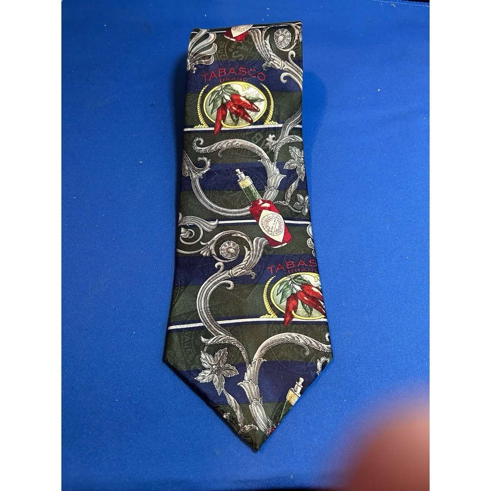 Vintage Tabasco Neck Tie Scrolling Theme Multi-Colored 100% Silk Made In USA